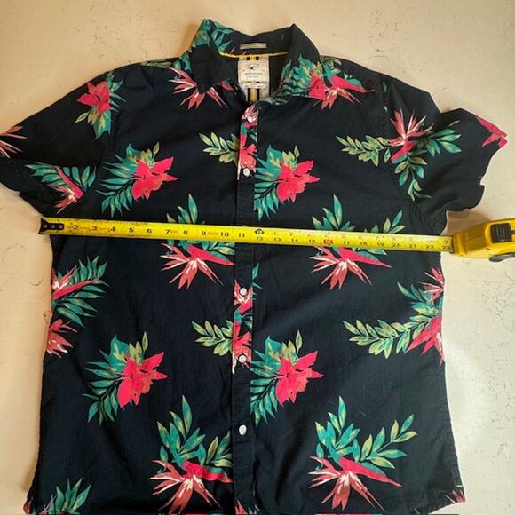 Denim & Flower Navy Button Up Floral Hawaiian Shirt Sz Large - Picture 6 of 10